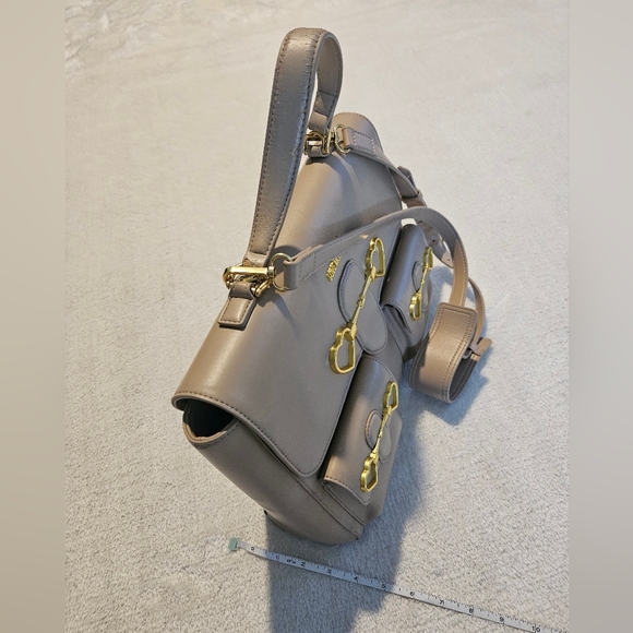 Love Moschino Heart-Bit Top Handle Bag Taupe Nude Leather Luxury Coquette Girl - Picture 6 of 14